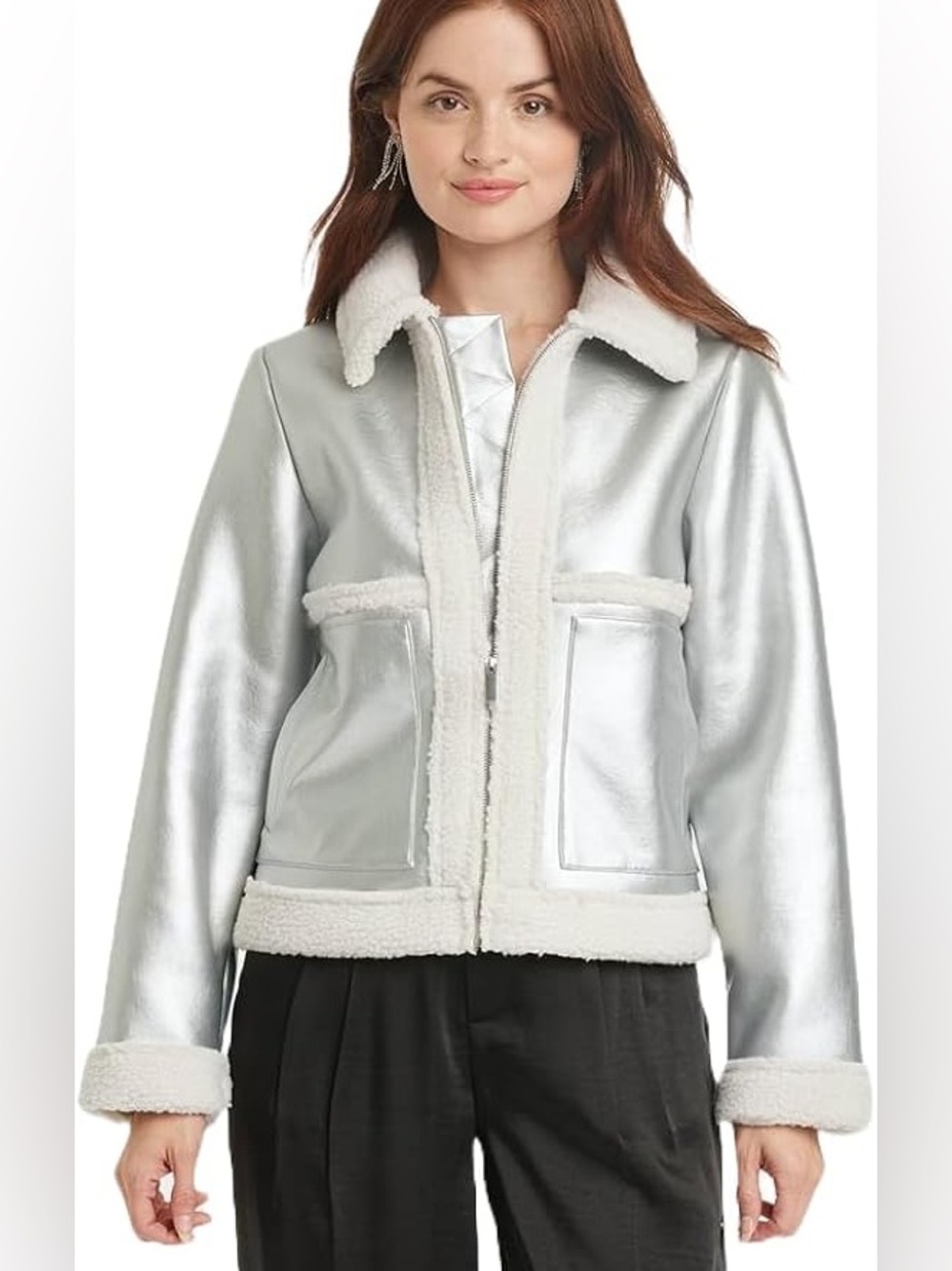 A New Day Women's Metallic Shearling
Moto Jacket Silver